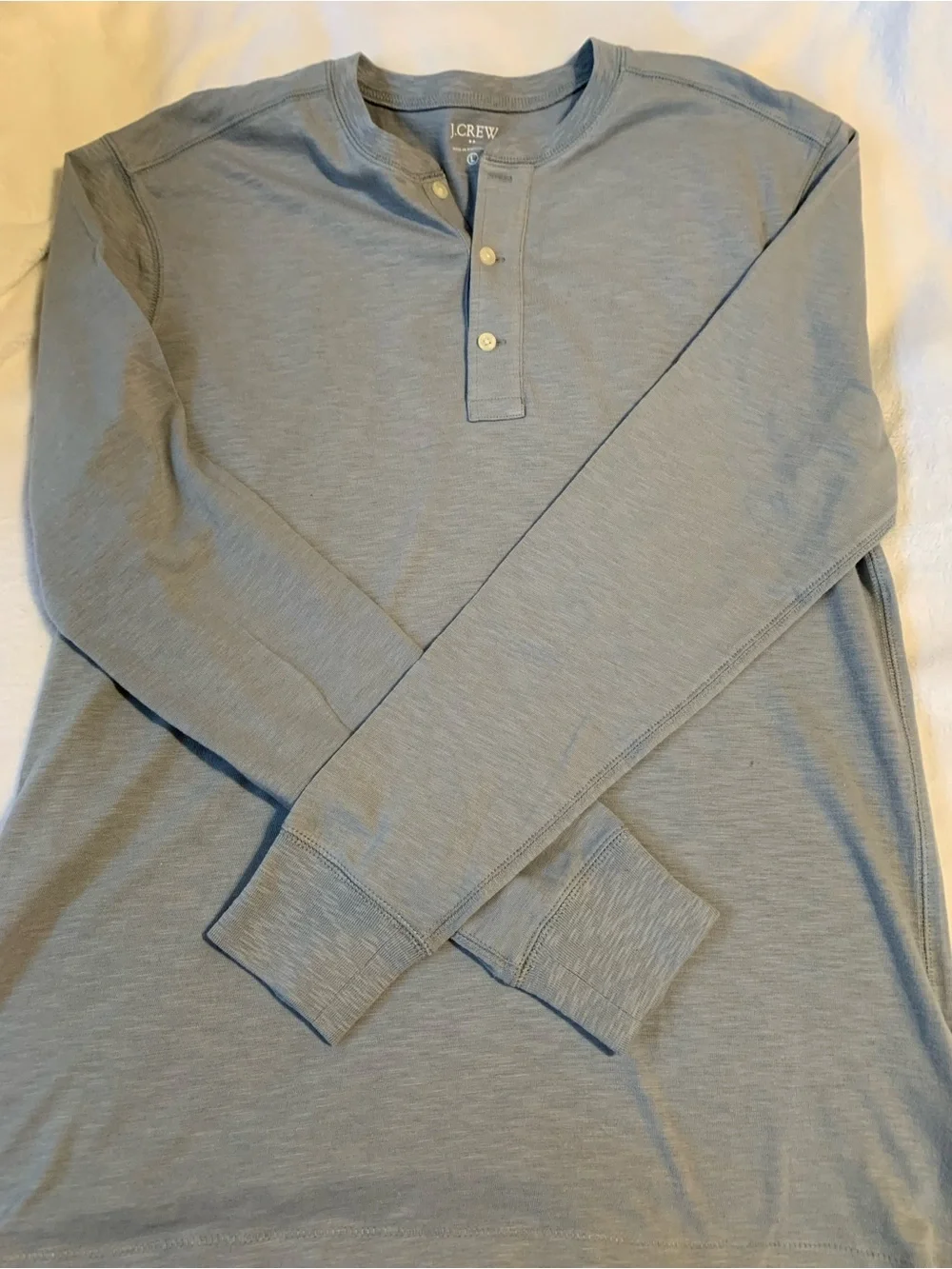 J CREW men’s size large blueish grey 100% cotton Henley shirt NWOT